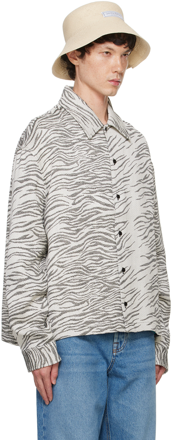 Jacquemus White & Black La Casa 'la Chemise Corto' Zebra Shirt In Jacquardmotzebra