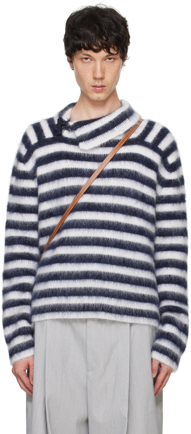 Shop Jacquemus Navy & White La Casa 'le Pull Marina' Sweater In 045 Multi-navy