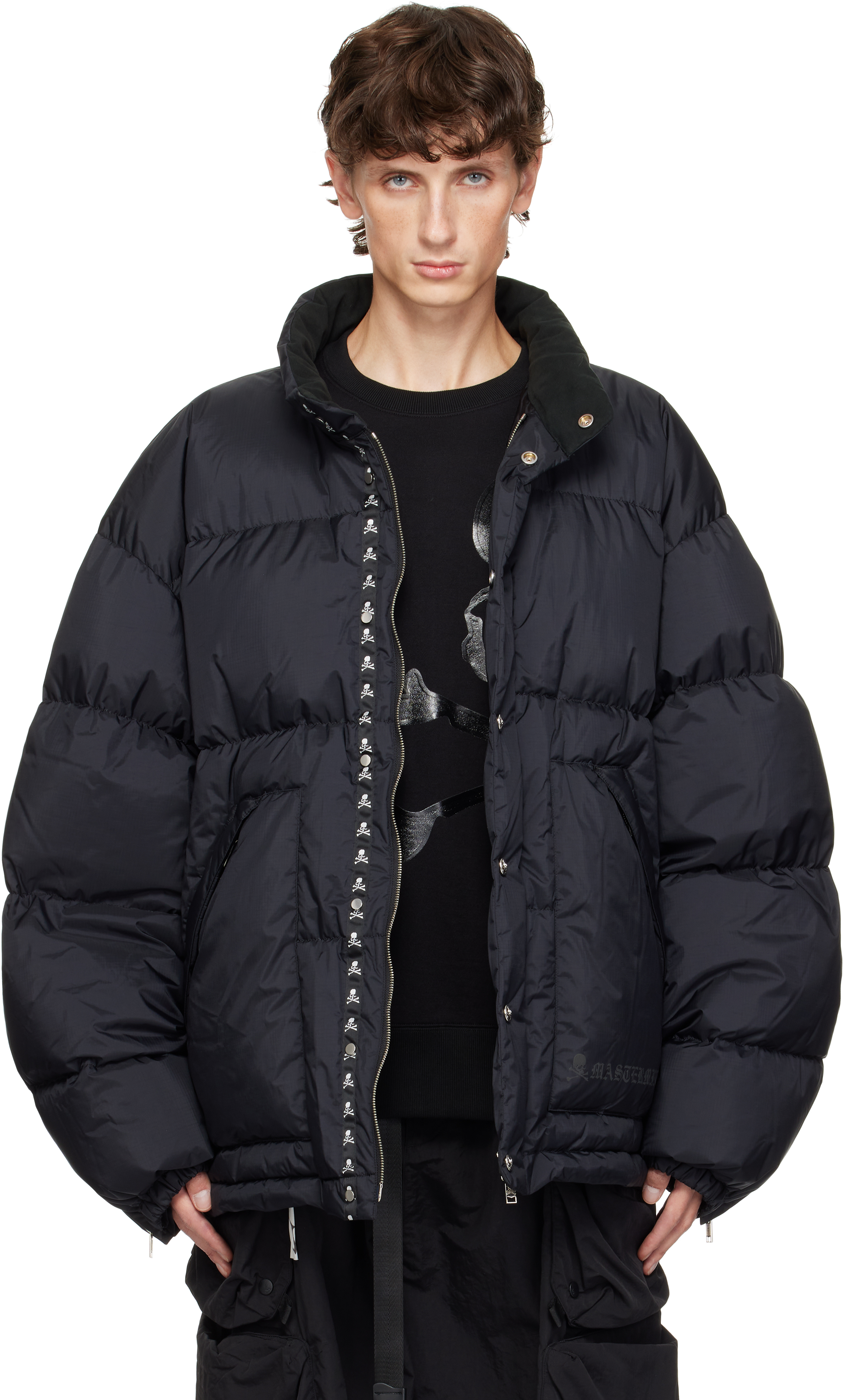 Shop Mastermind Japan Black Printed Logo Down Jacket