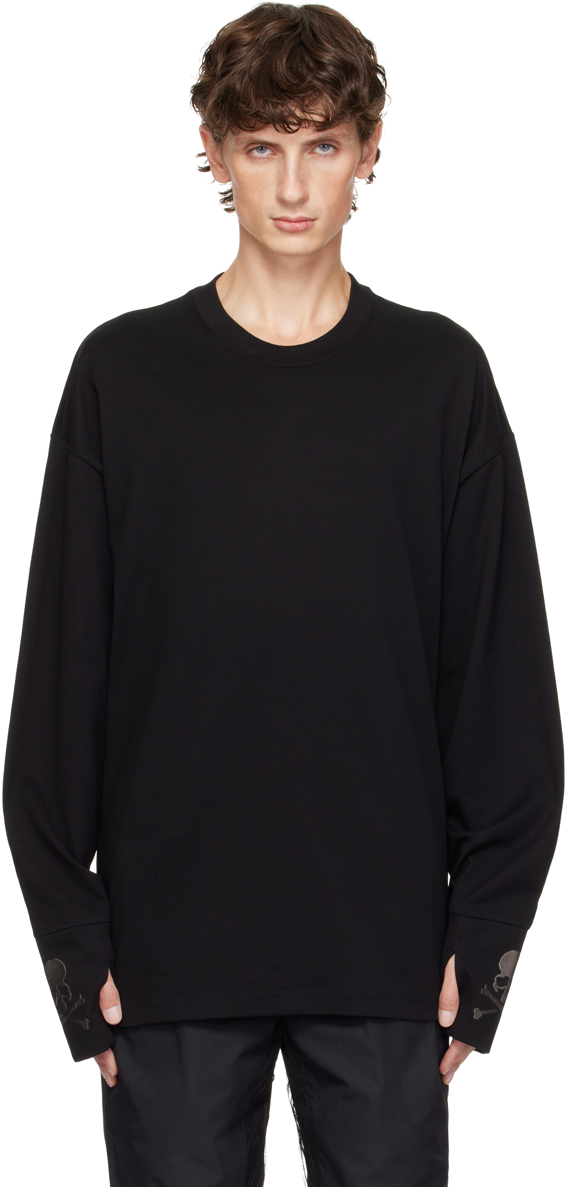 Black Boxy Fit Thumbhole Long Sleeve T-shirt