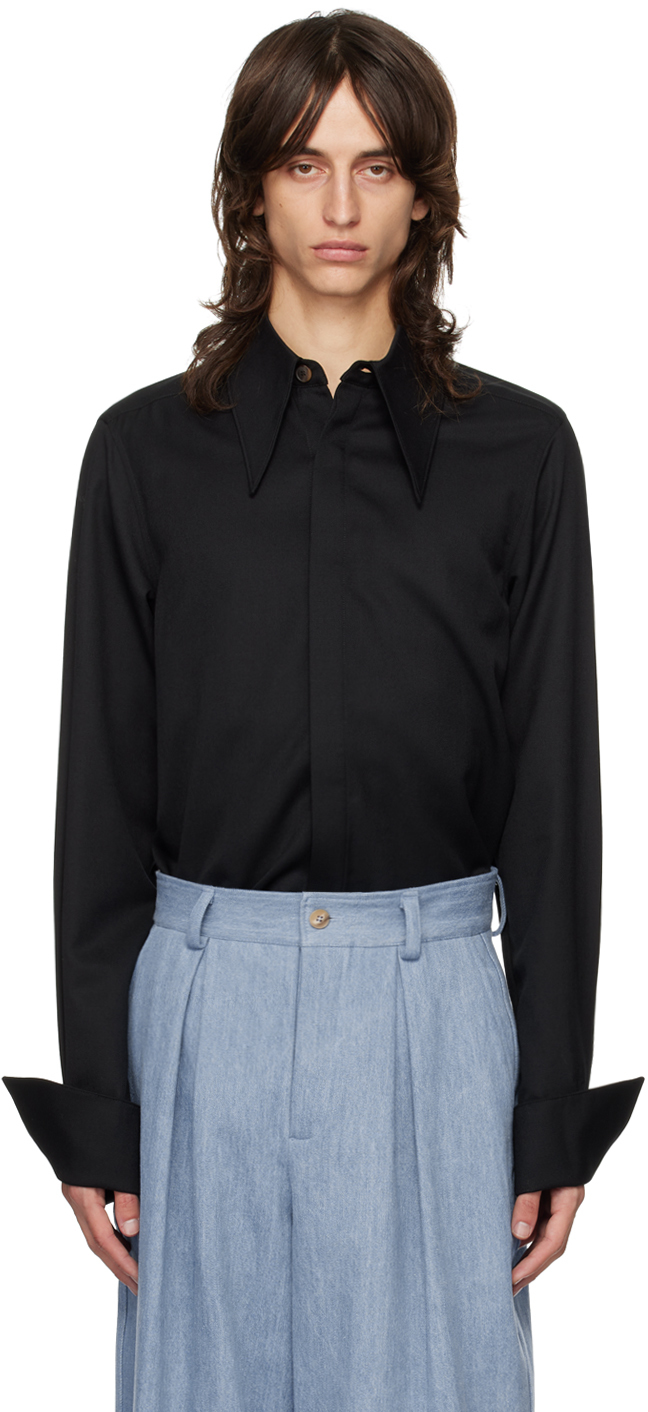 Shop King & Tuckfield Black Pointed Collar Long Line Shirt