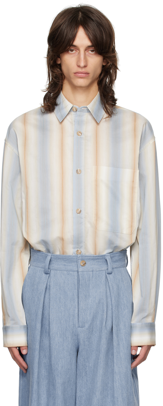 Shop King & Tuckfield Blue & Beige Pocket Oversized Shirt In Blue Brown Ombre Str