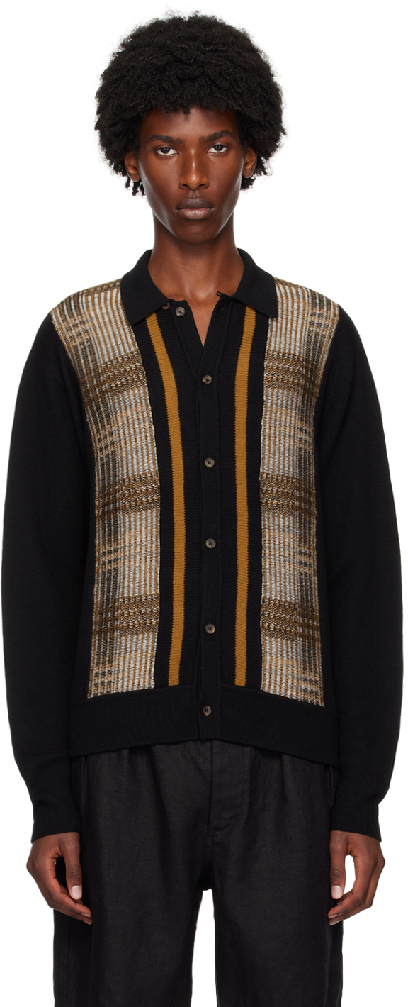 Shop King & Tuckfield Black & Brown Merino Wool Cardigan In Black/toffee/vanilla