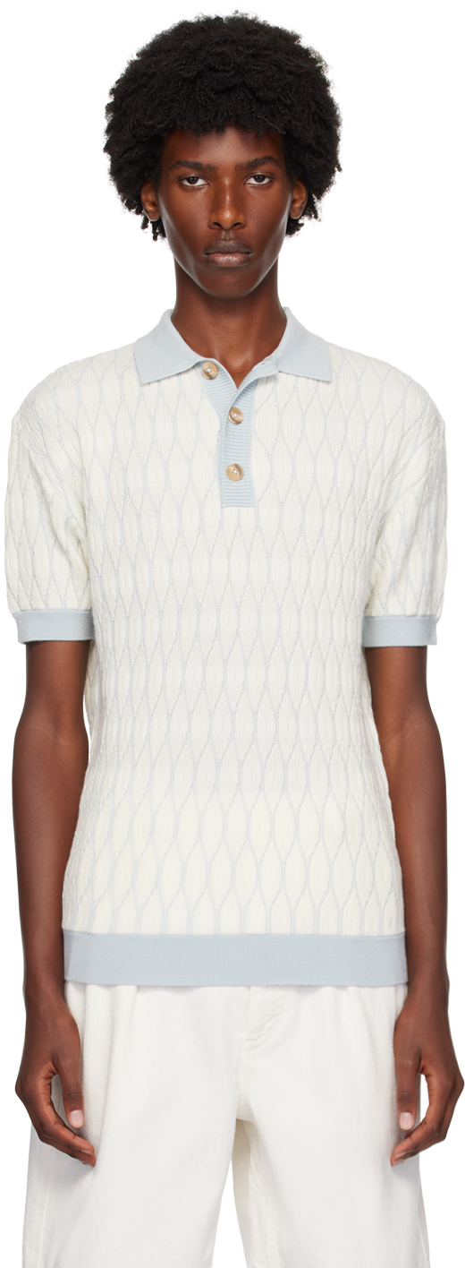 Shop King & Tuckfield Blue & White Pattern Polo In Vanilla/sky Blue