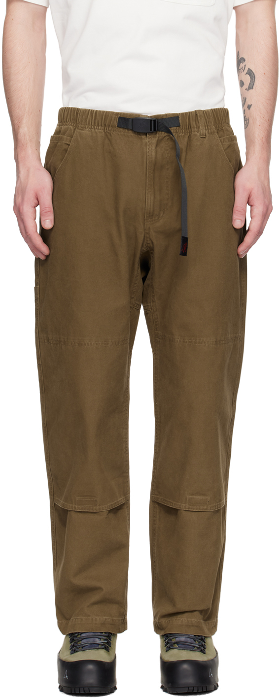 Gramicci Khaki Double Knee Trousers In Dusted Olive