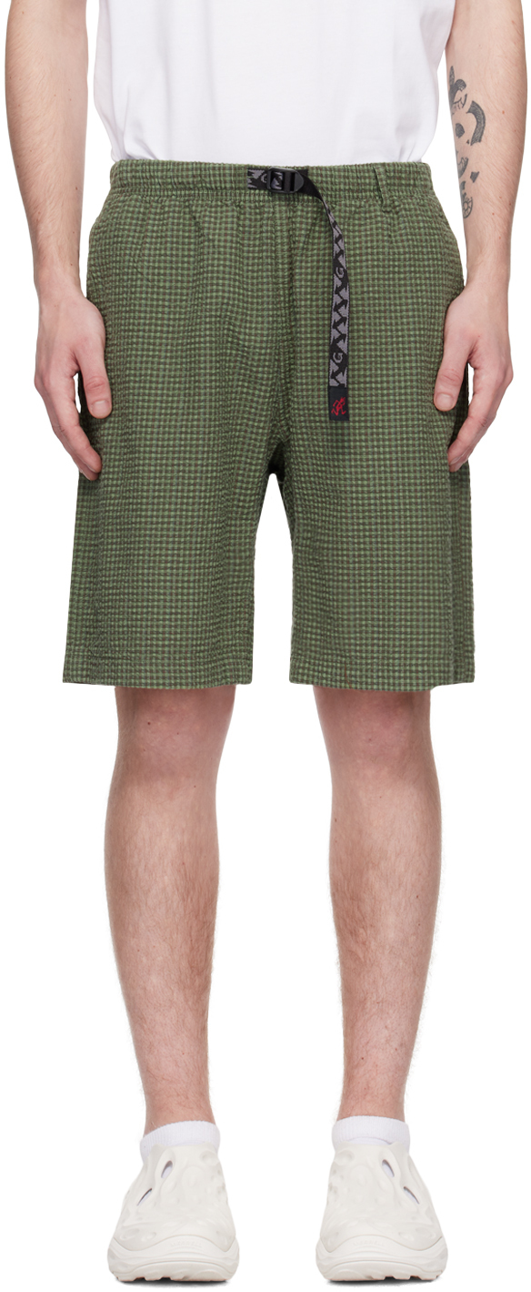 Shop Gramicci Green Micro Plaid Shorts In Mint