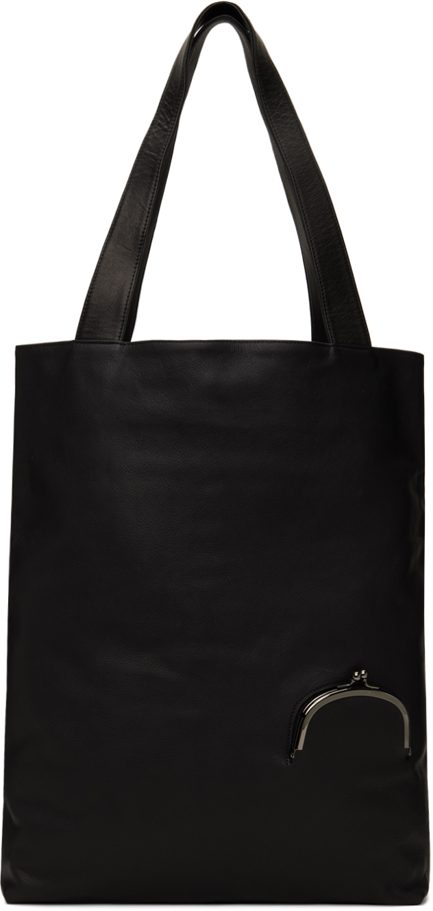 Black Soft Leather Clasp Tote