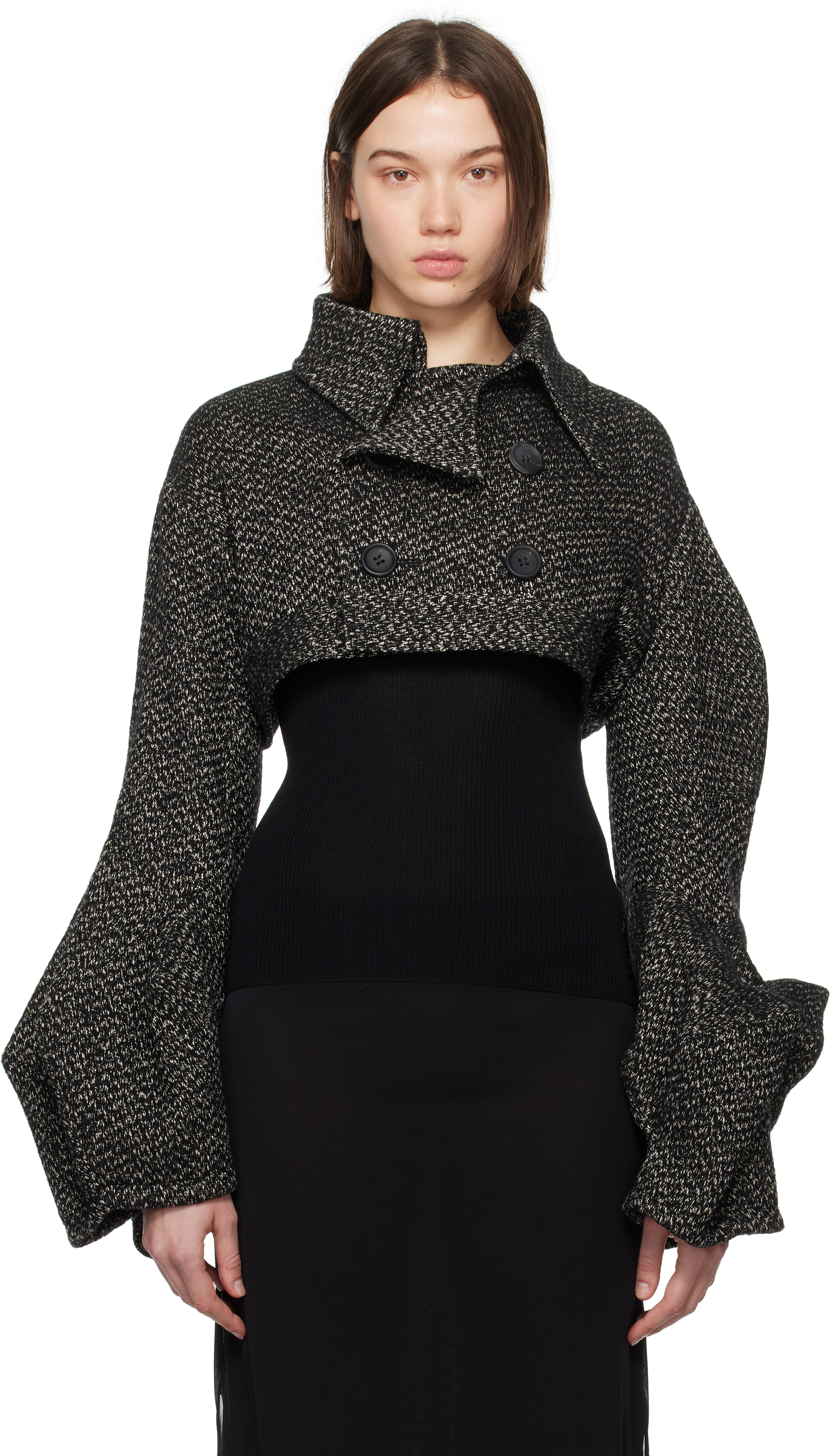 Black Tweed Box D Sleeves Double F Short Jacket