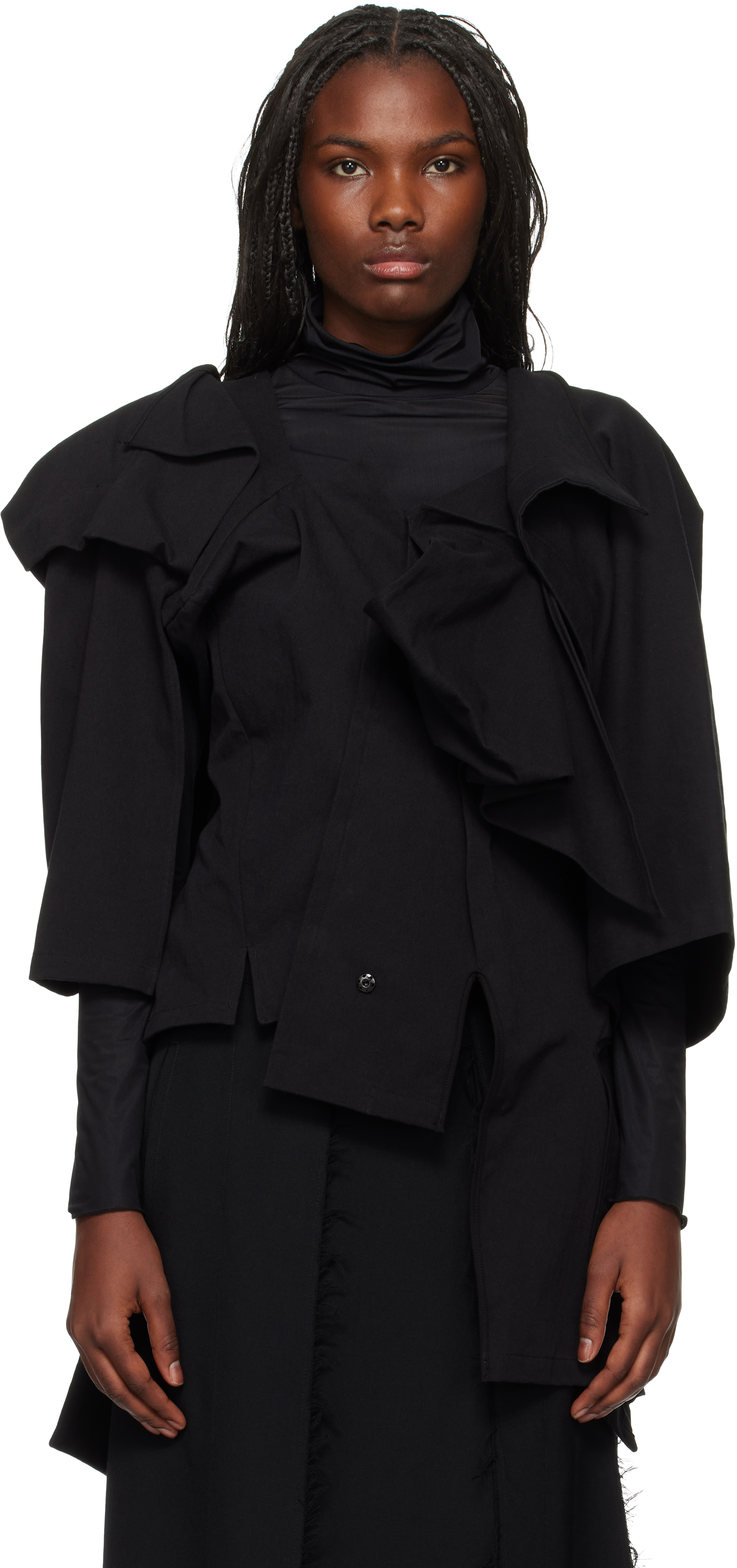 Black Backside Uniform Twill Draped Sleeves Jacket