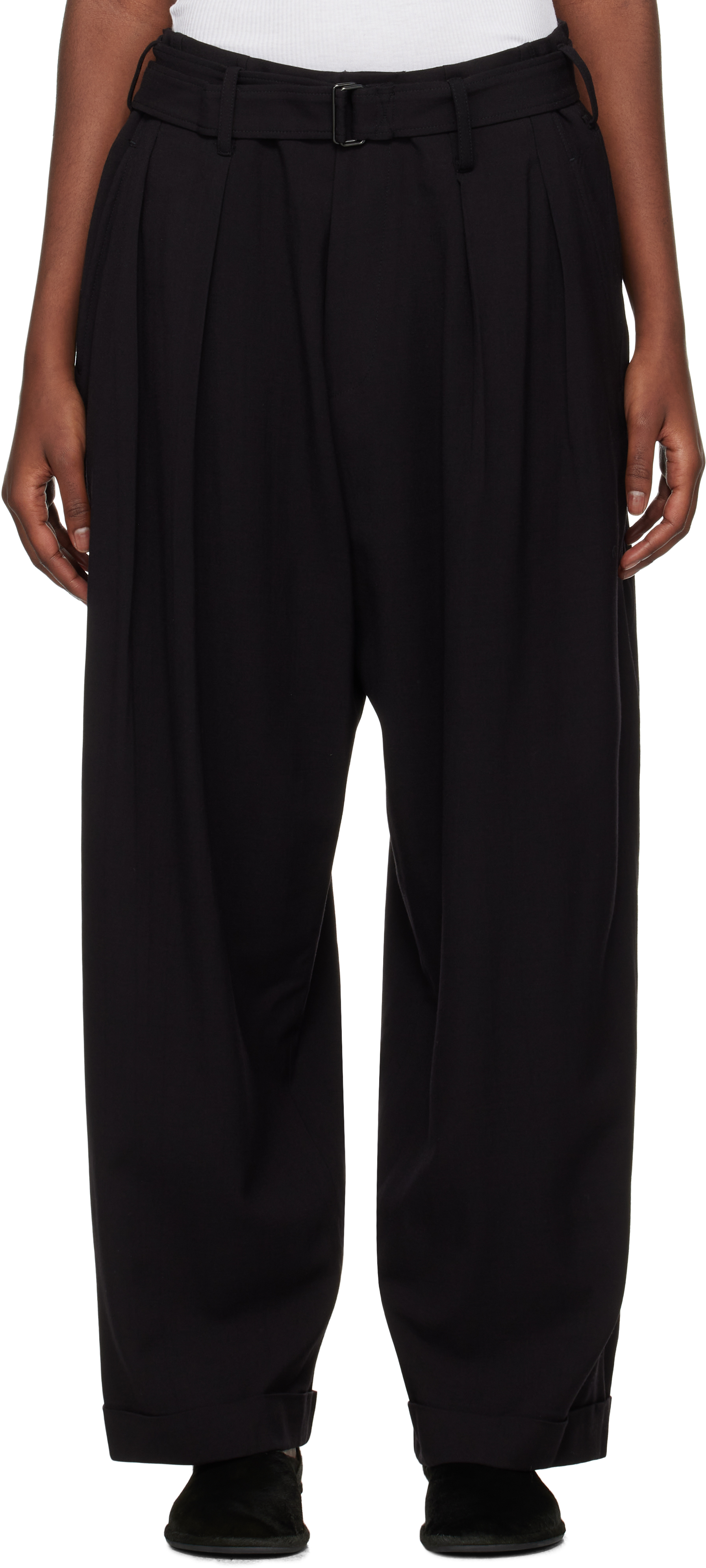 FROMJAPAN様yohji yamamoto bat sklrt pants Black Damaged Gabardine 2Tucks Trousers by YOHJI YAMAMOTO on