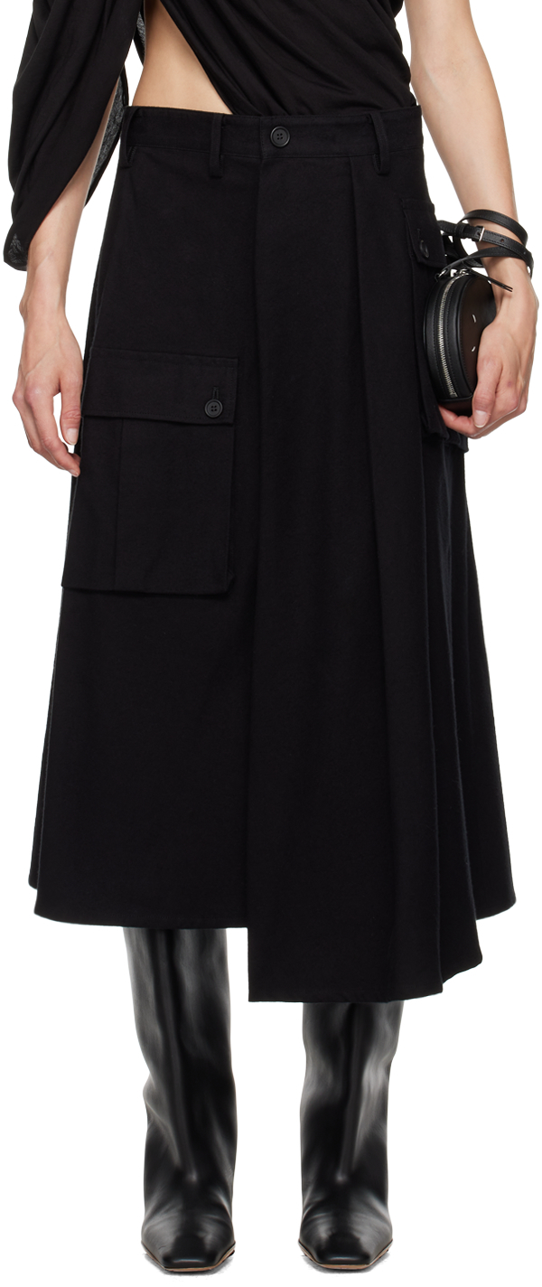 Black R-Wide Midi Skirt