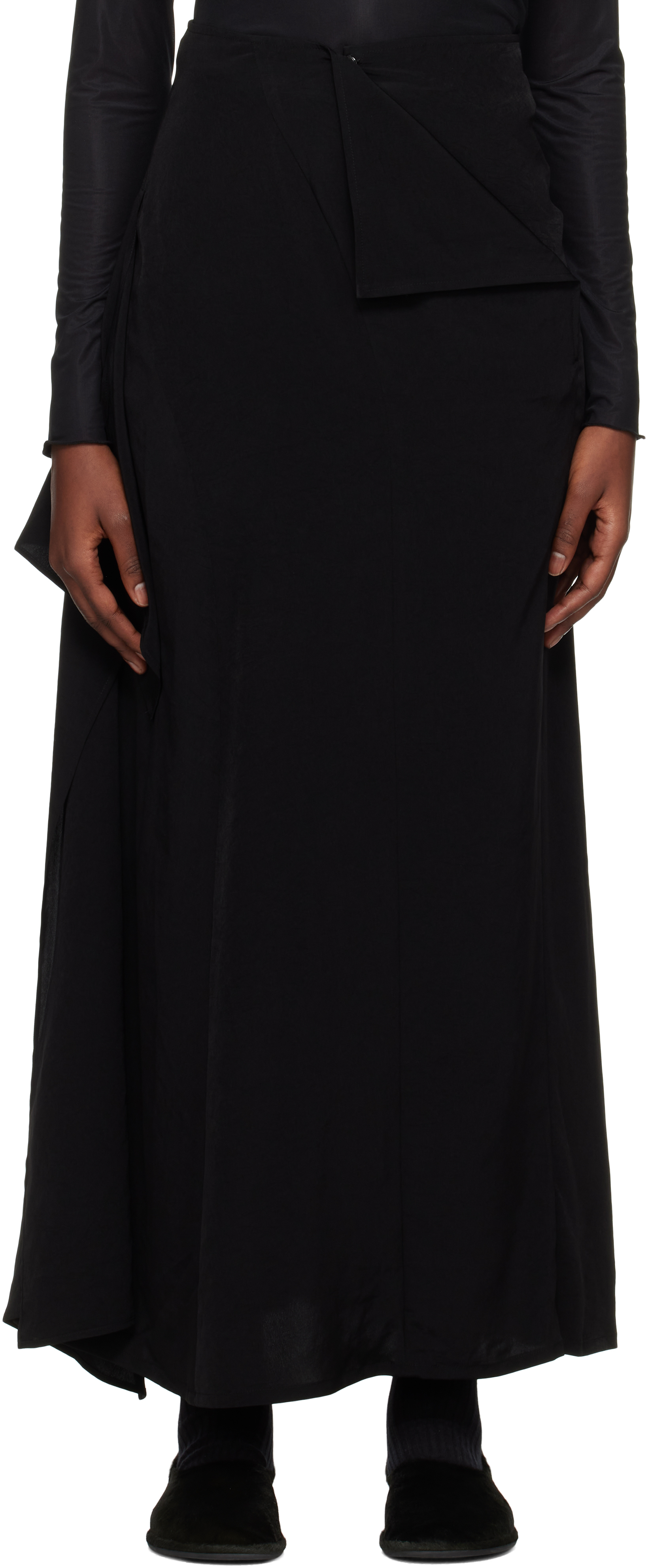 Black B Draped High-Waist Maxi Skirt by YOHJI YAMAMOTO on Sale