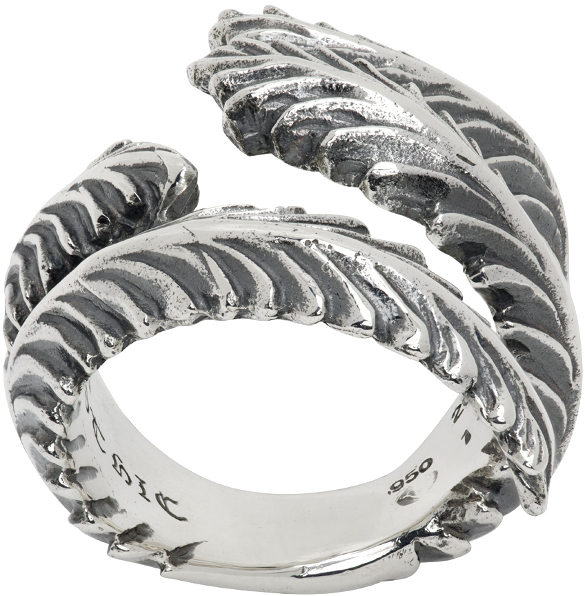 Shop Yohji Yamamoto Silver Feather Ring In 1 Silver