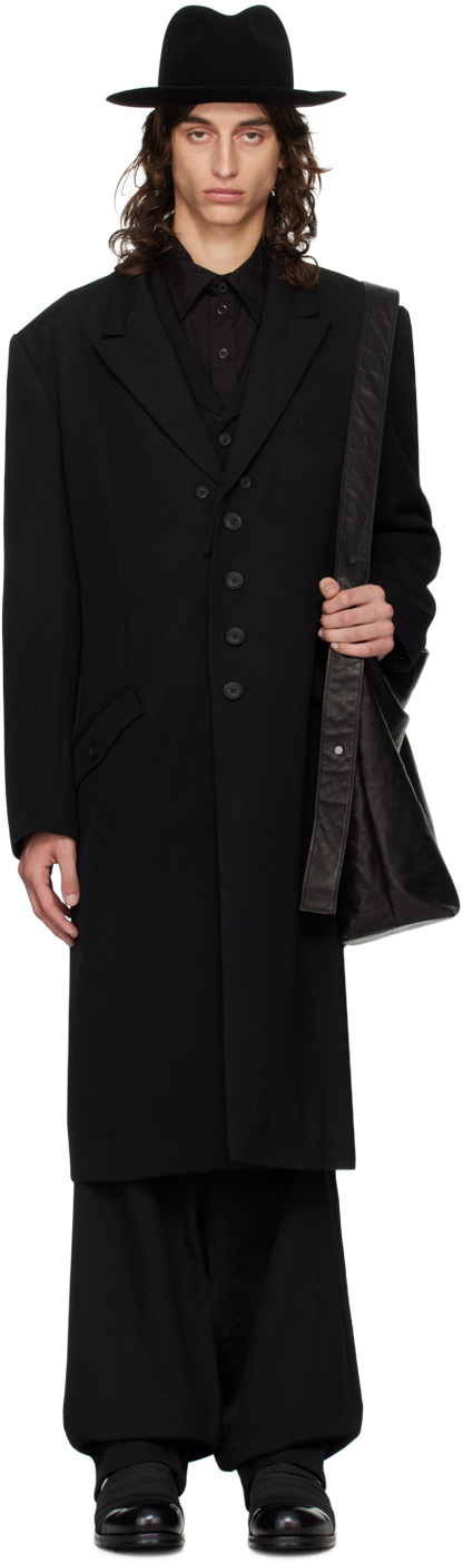 Black 3-Button Lapel Attachable Coat