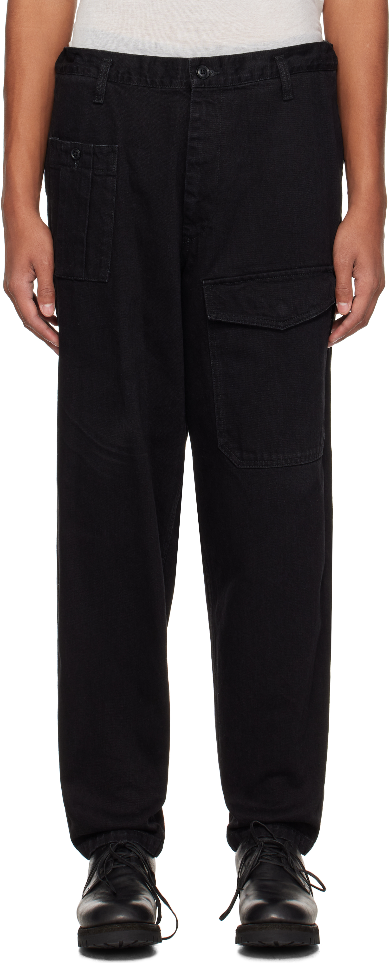 Shop Yohji Yamamoto Black Scandal Bk Denim No Tuck Cargo Pants In 1 Black