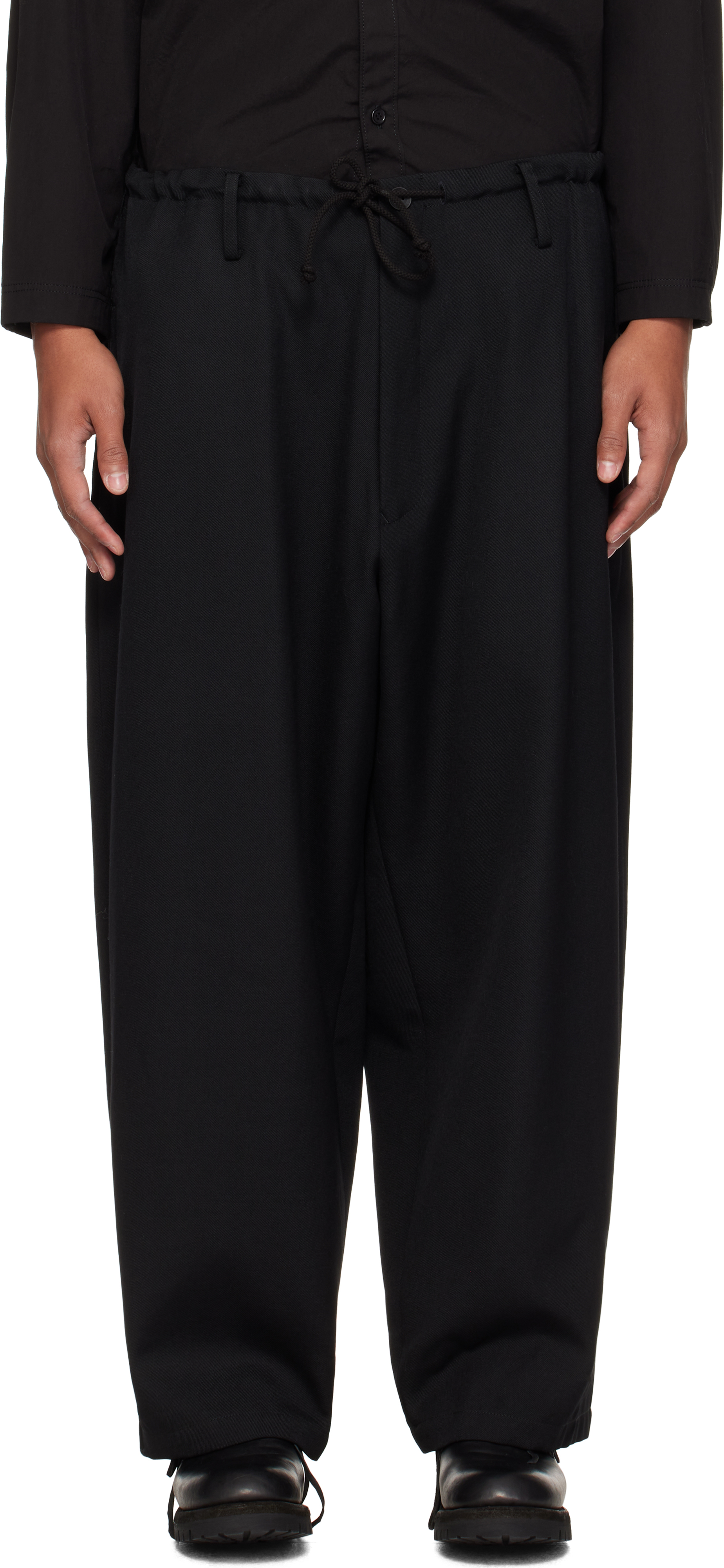 Black Army Gabardine Waste String Trousers