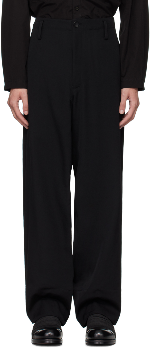 Black Gabardine Hem Rolled Trousers