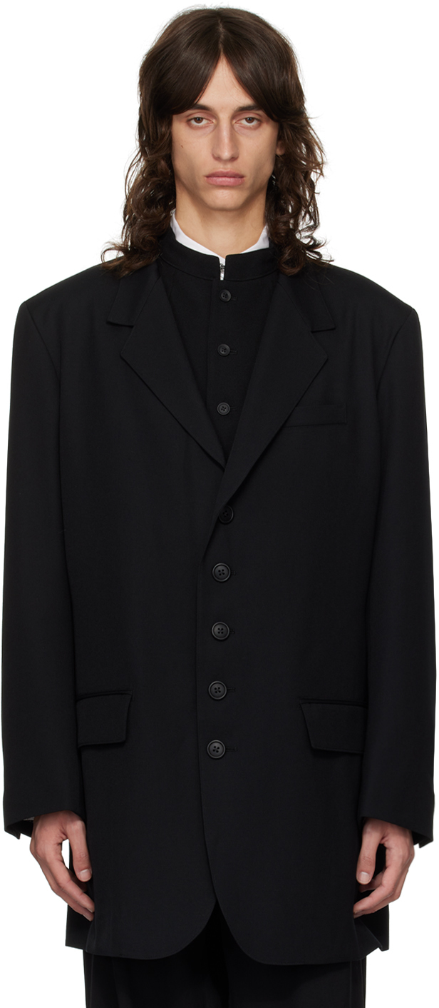 Black Gabardine 5-Button Blazer