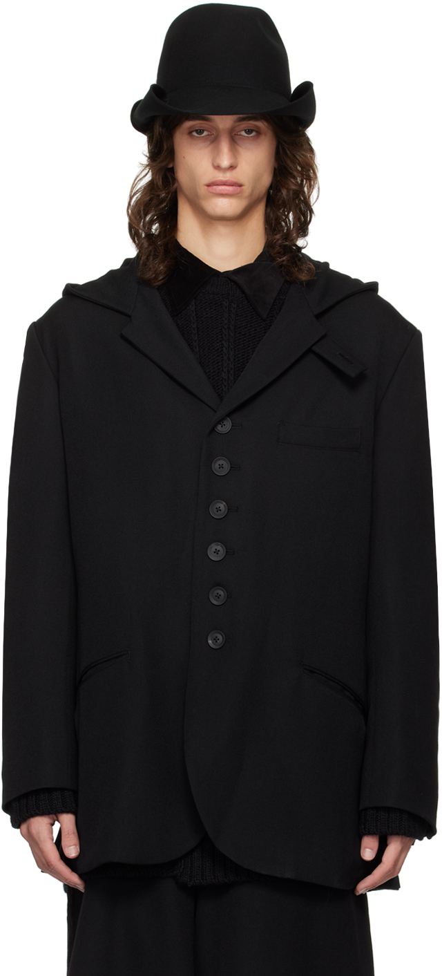 Shop Yohji Yamamoto ブラック W-hooded テーラードジャケット In 1 Black