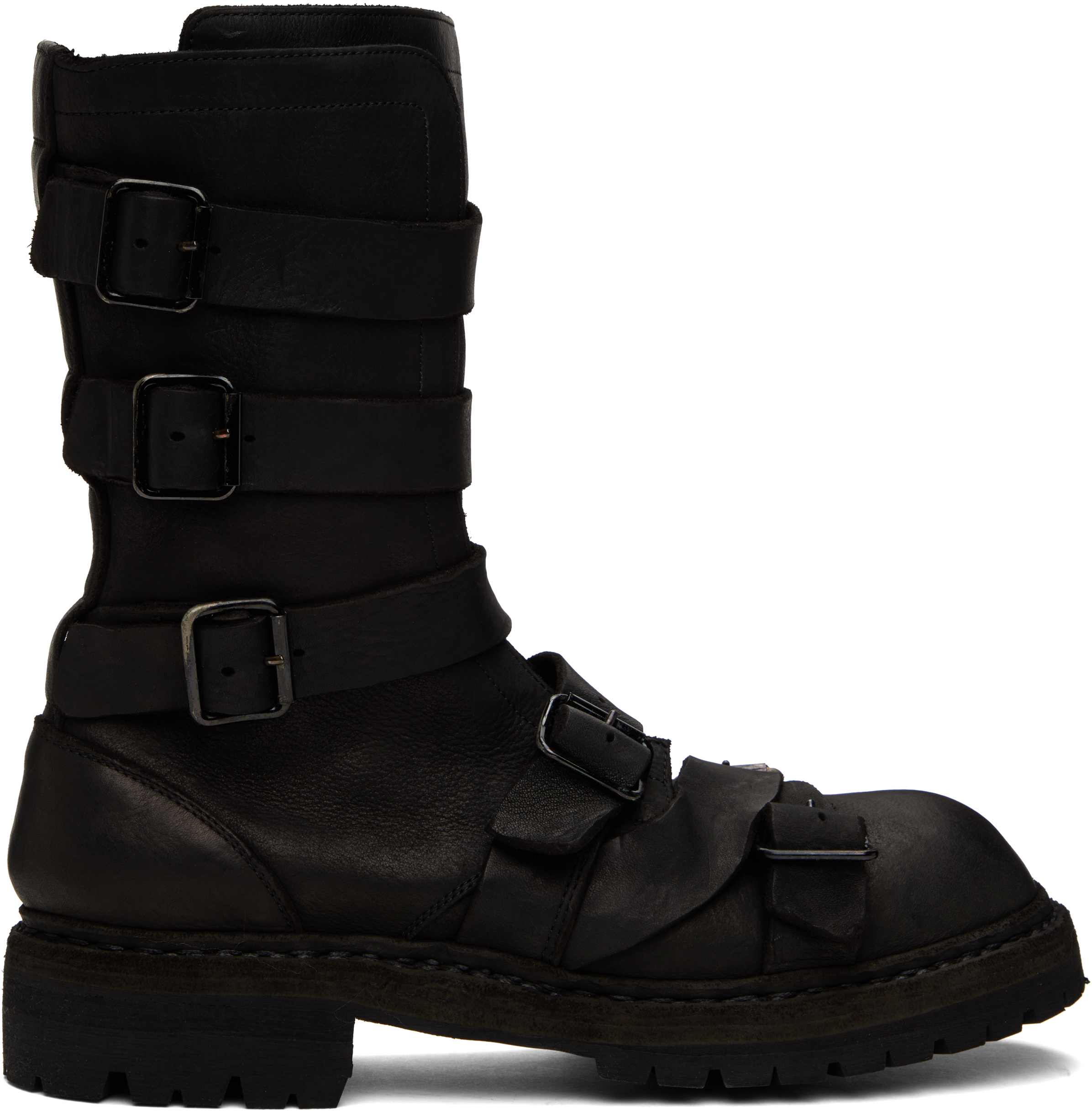 YOHJI YAMAMOTO BLACK LEATHER BIG DADDY BOOTS 