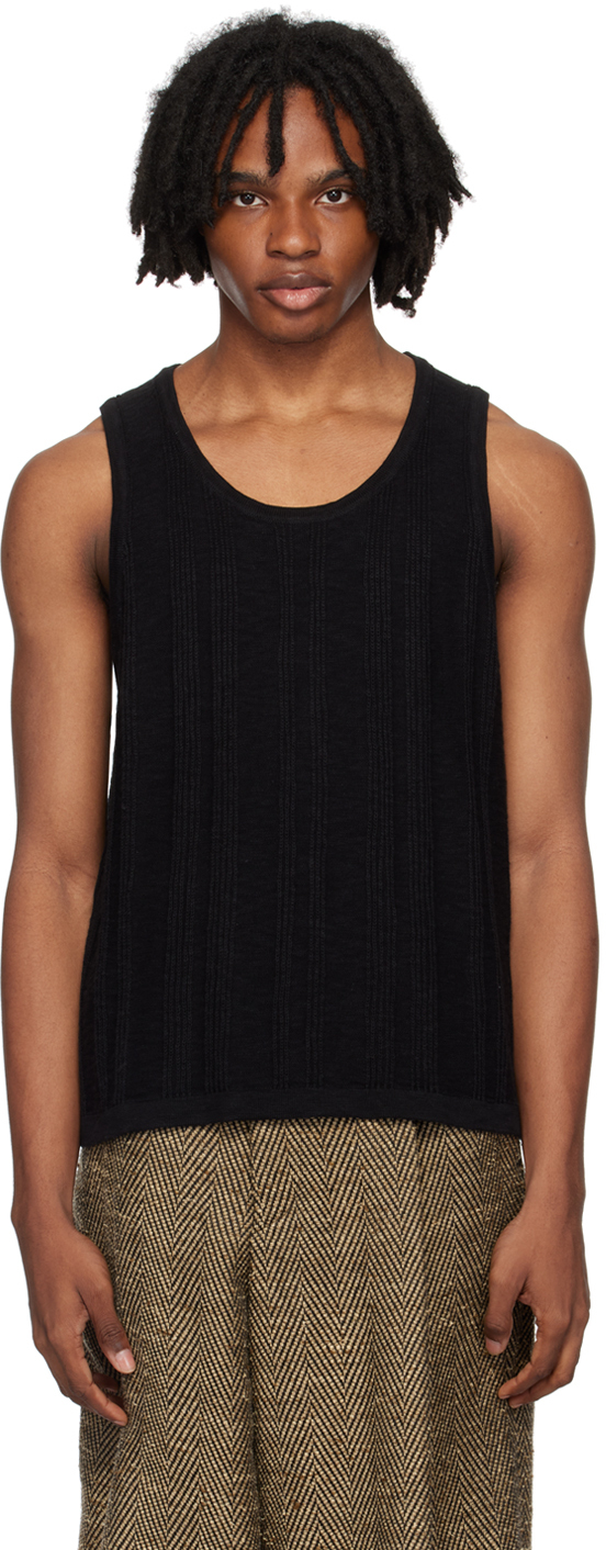 Black Tuck Stitch Tank Top