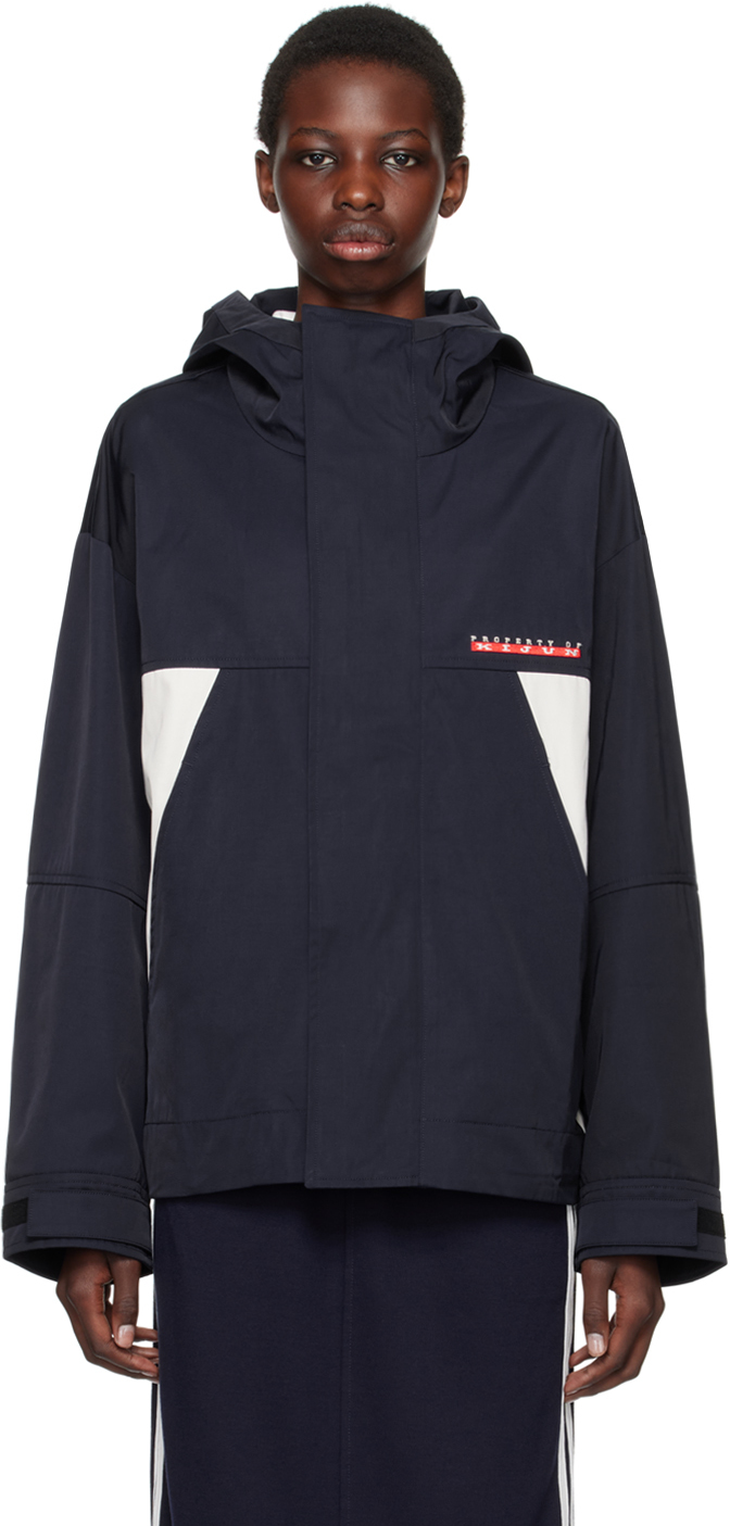 Navy Embroidered-Logo Jacket