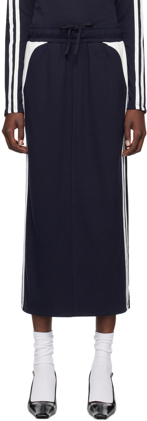 Shop Kijun Navy Football Jersey Midi Skirt In Navy/ivory