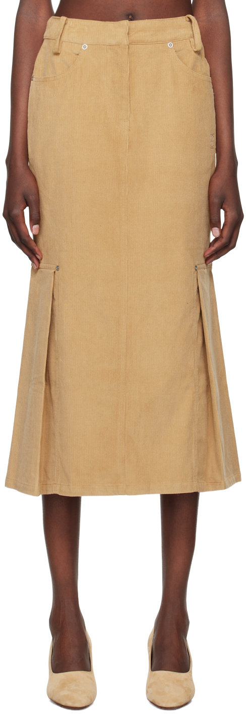 Shop Kijun Tan Tucked Midi Skirt In Camel