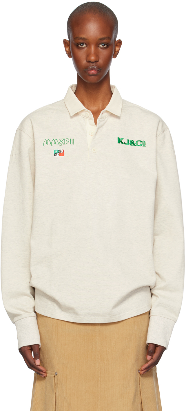 Shop Kijun Gray Rugby Long Sleeve Polo In Melange_oatmeal