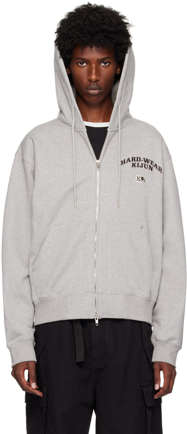 Gray Rivet Zip Hoodie