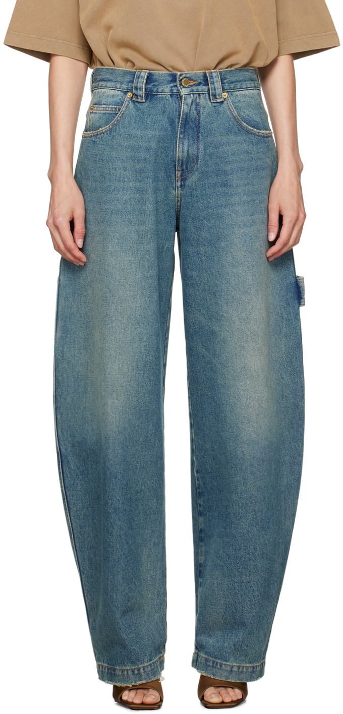 Shop Darkpark Blue Audrey Barrel Leg Carpenter Jeans In Sand Wash