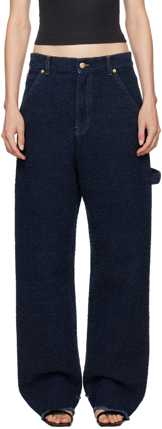 Shop Darkpark Indigo Lisa Loose Fit Carpenter Jeans In Washed Raw Blue