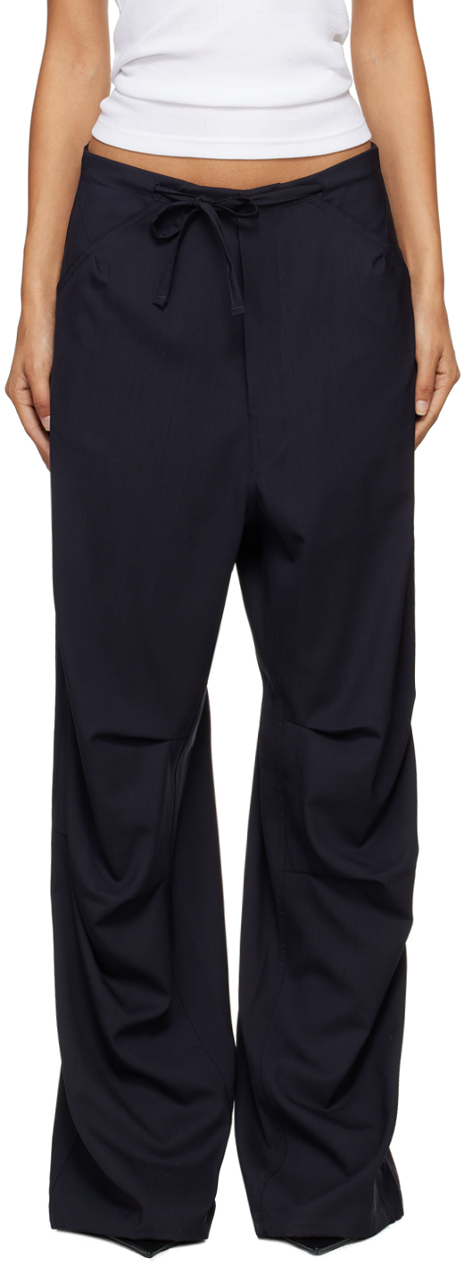 Shop Darkpark Navy Daisy Light Wool Pants In Blue Navy