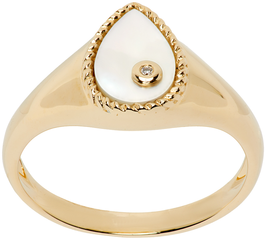 Shop Yvonne Léon Gold Baby Chevalière Ring In 9k Yellow Gold Pearl