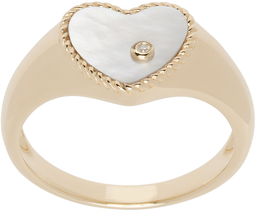 Shop Yvonne Léon Gold Baby Chevalière Cœur Ring In 9k Yellow Gold