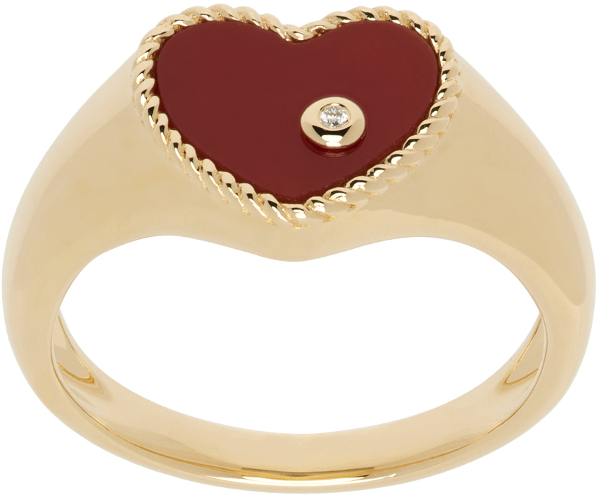 Shop Yvonne Léon Gold Baby Chevalière Cœur Ring In 9k Yellow Gold