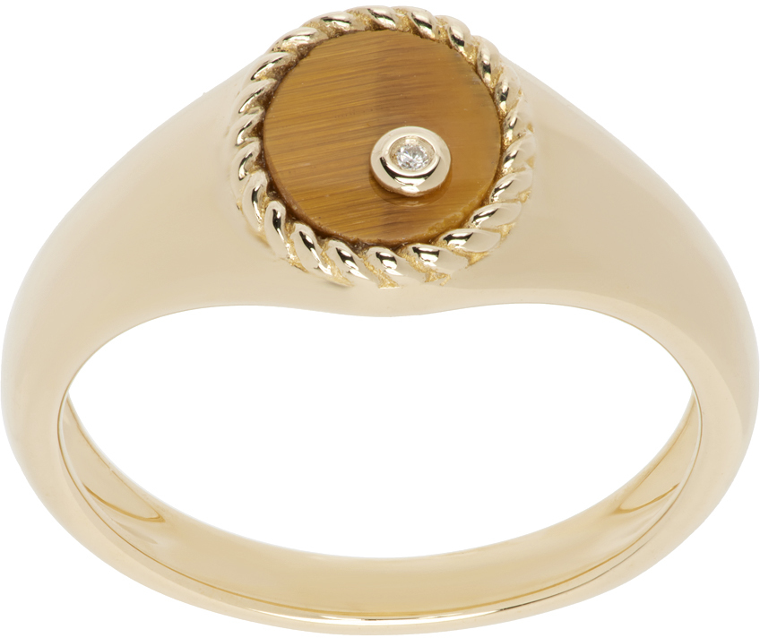 Shop Yvonne Léon Gold Baby Chevalière Ovale Ring In 9k Yellow Gold Tig