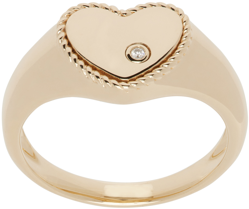 Shop Yvonne Léon Gold Baby Chevalière Cœur Ring In 9k Yellow Gold