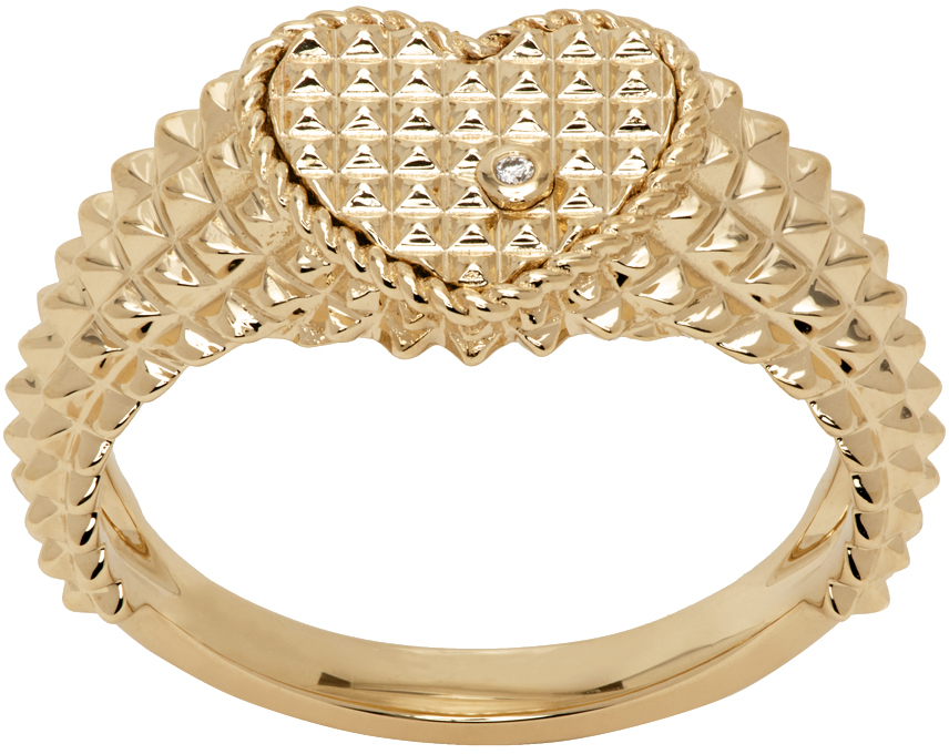 Shop Yvonne Léon Gold Baby Chevalière Cœur Picotti Ring In 9k Yellow Gold