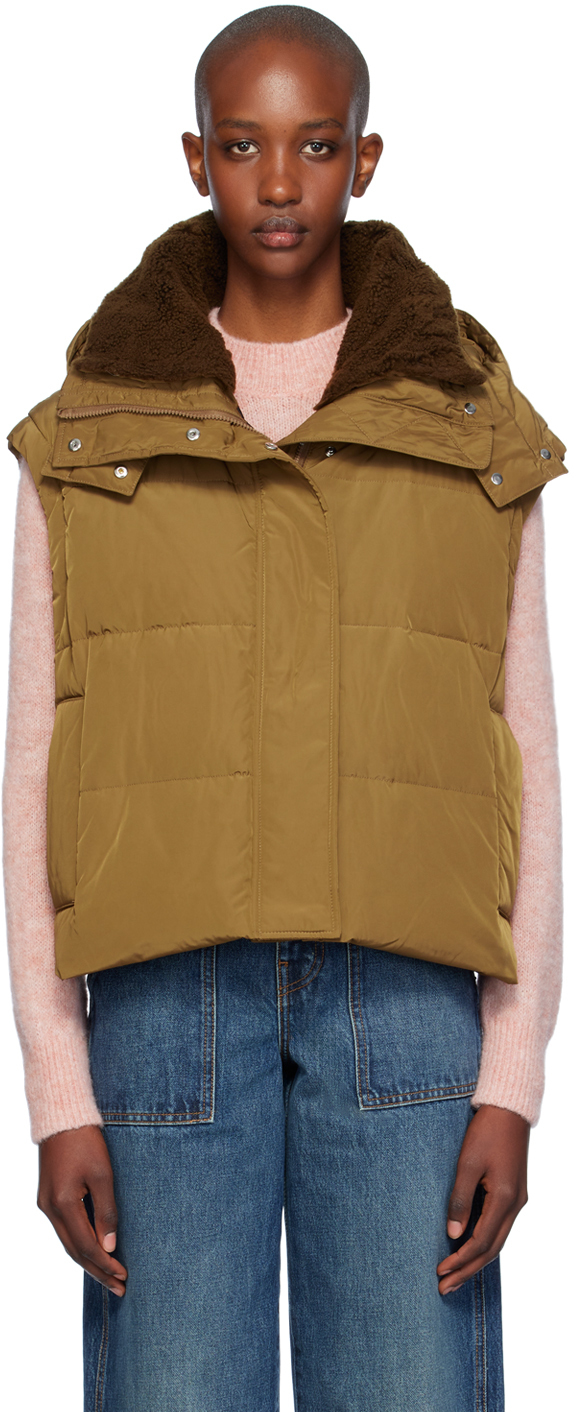 YVES SALOMON TAN ULTRALIGHT DOWN VEST 