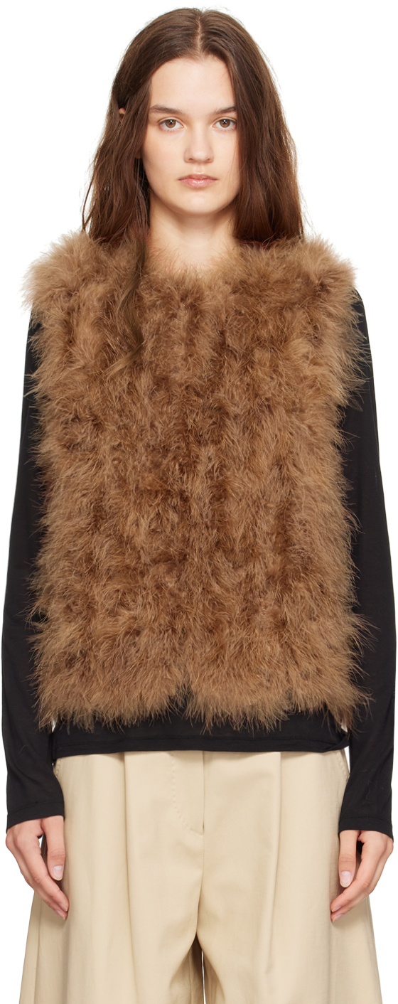 Shop Yves Salomon Brown Feather Vest In A2156 Madeleine