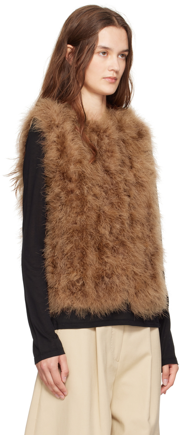 Yves Salomon Brown Feather Vest In A2156 Madeleine