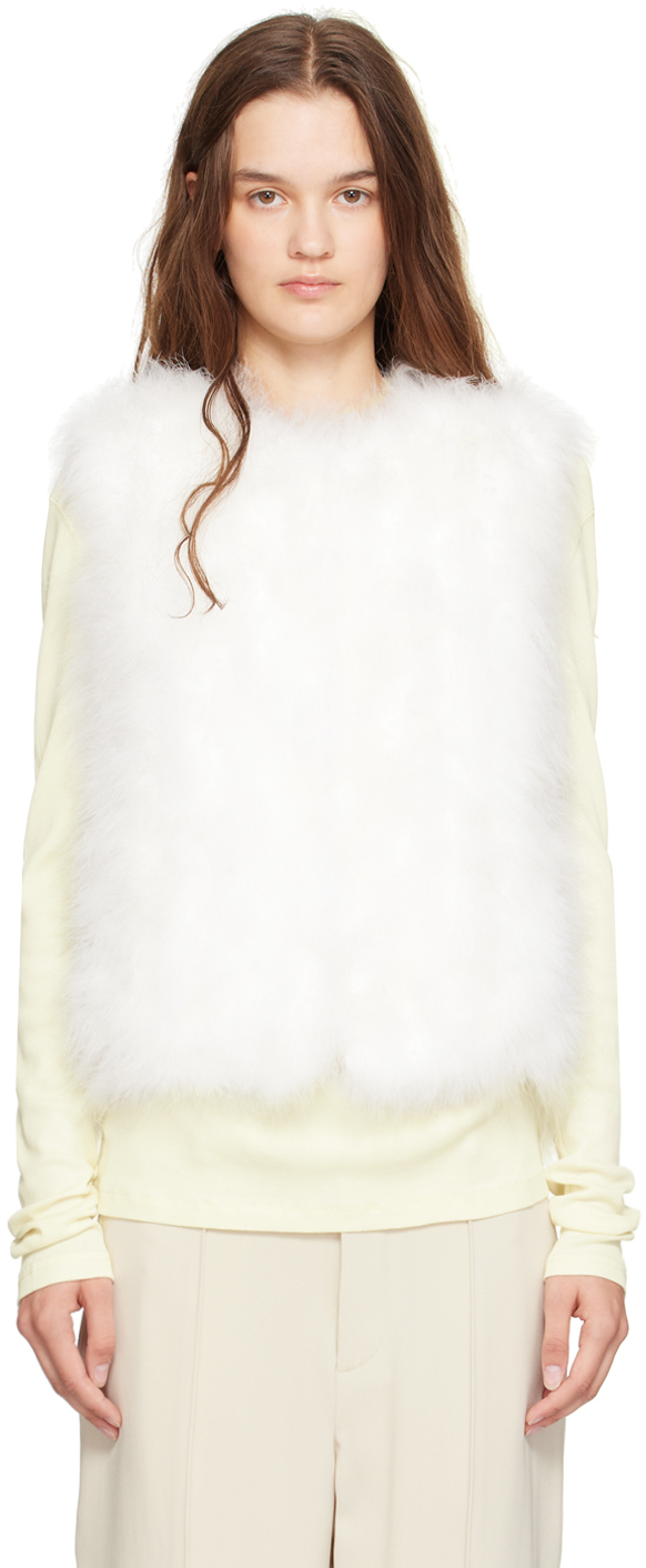 Shop Yves Salomon White Feather Vest In A1006 Meringue