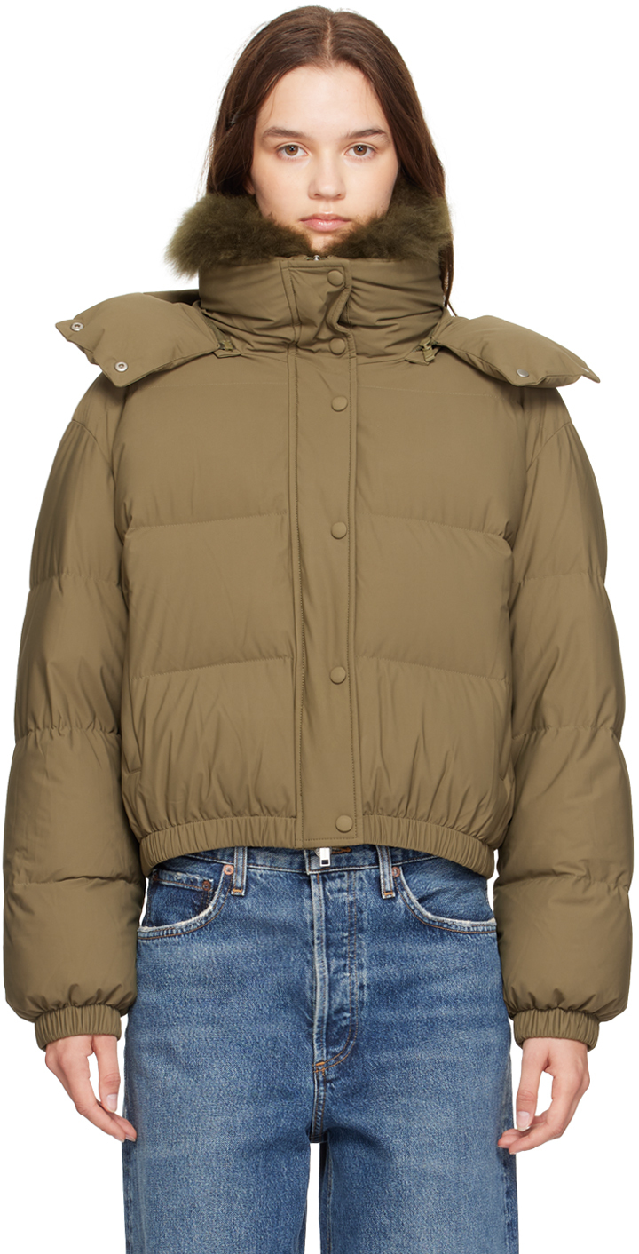 Shop Yves Salomon Green Short Down Jacket In A8165 Thym