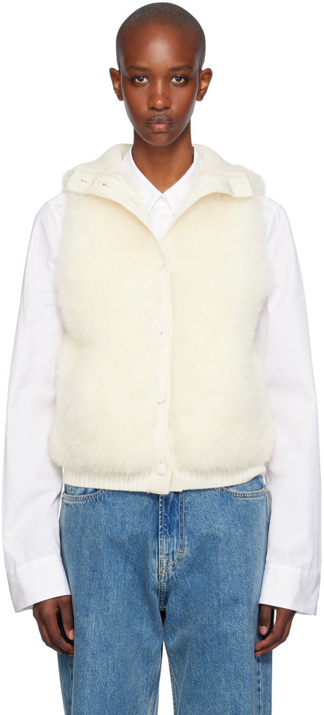 Shop Yves Salomon Off-white Merino Wool & Shearling Short Vest In C11 Ivoire