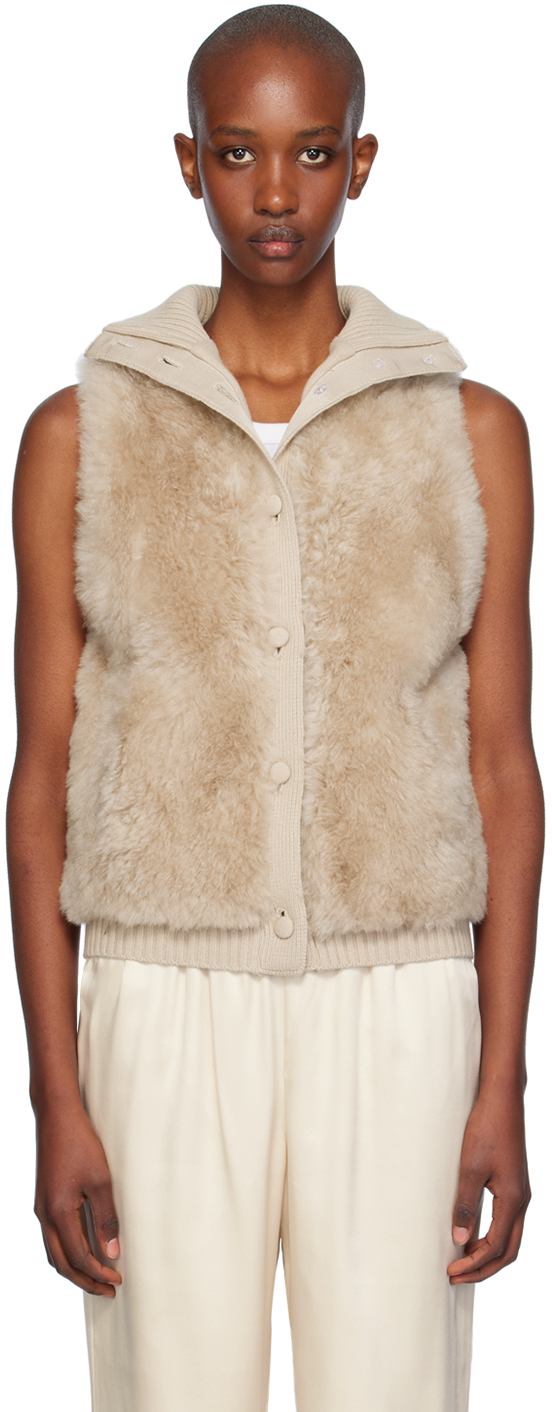 Beige Merino Wool & Shearling Short Vest