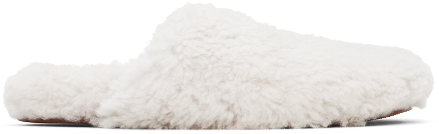 Shop Yves Salomon Off-white Merinos Curly Lamb Slippers In A1006 Meringue