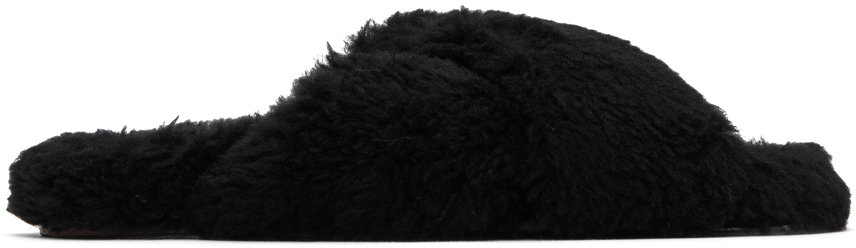 【関税込み】Yves Salomon ブラック Curly Merino スリッパ Yves Salomonのブラック Curly Merino スリッパがセール中
