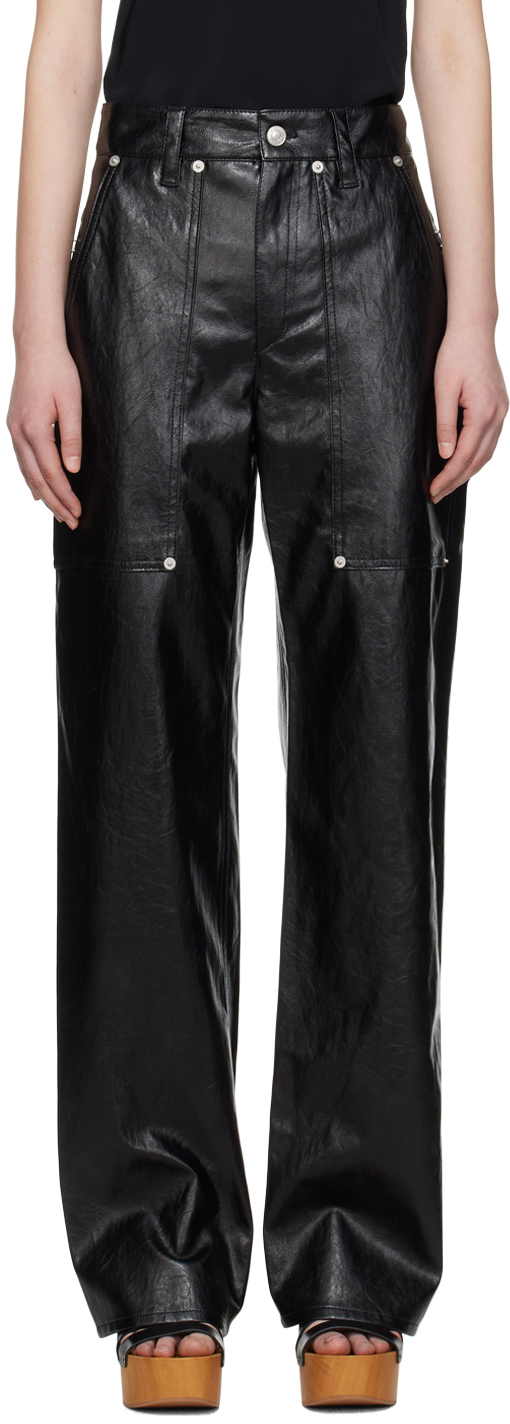 Black Ariete Faux-Leather Trousers