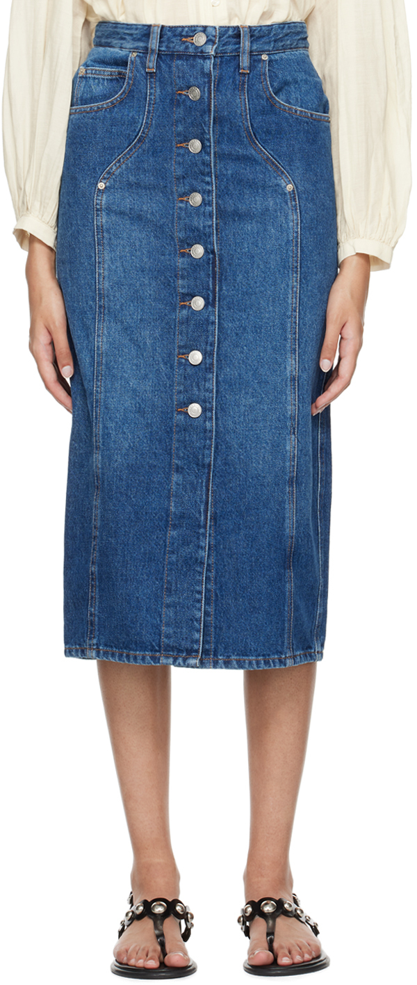 Shop Isabel Marant Étoile Blue Vandy Denim Midi Skirt In 30bu Blue